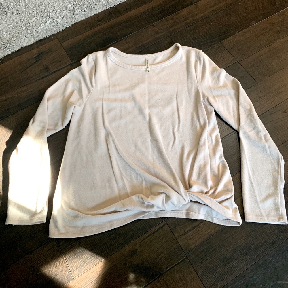 Pink Sweater with Knotted Bottom Hem